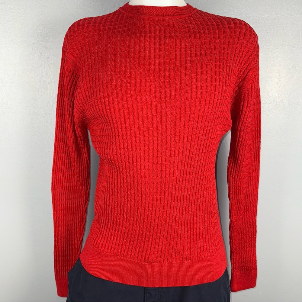 Alex‎ Cannon Sweater Men’s Medium Red Cotton Cable Knit Textured Pullover